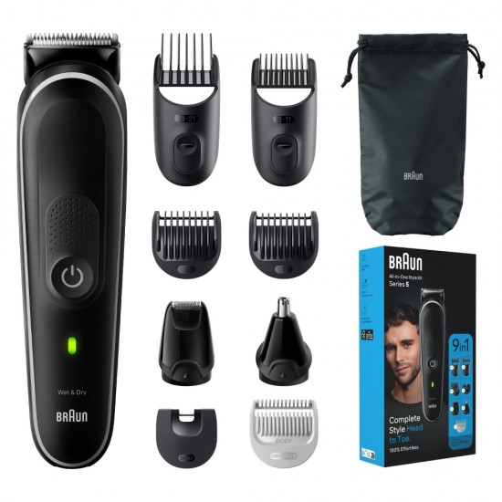 Braun All-in-One Trimmer MGK5410 Σετ 9 in 1 Επαναφορτιζόμενη Κουρευτική Μηχανή Μαύρη