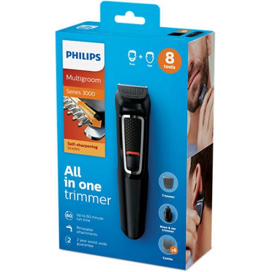 Philips MG3730/15 Multigroom Series 3000 8 in 1 Κοπτική Mηχανή για Πρόσωπο και Μαλλιά 