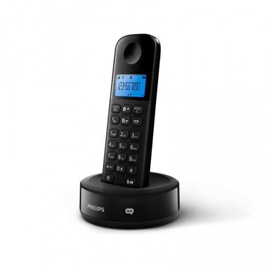 Philips D1651B/GRS Μαύρο (Ελληνικό Μενού) Ασύρματο τηλέφωνο με τηλεφωνητή, φωτιζόμενη οθόνη και 50 μνήμες