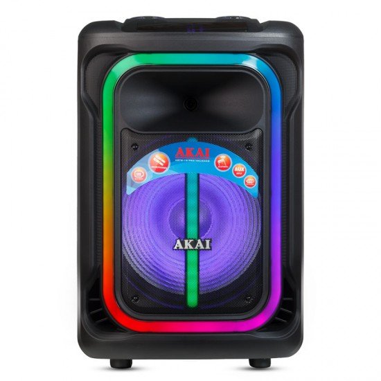 Akai ABTS-15 Pro Volcano Μαύρο φορητό Party speaker τρόλεϊ με Bluetooth, USB, SD, AUX, FM, LED, AWS με τηλεχειριστήριο, 2 ασ. μικρ. και υποδοχές για μικρ. και όργανο – 75W RMS