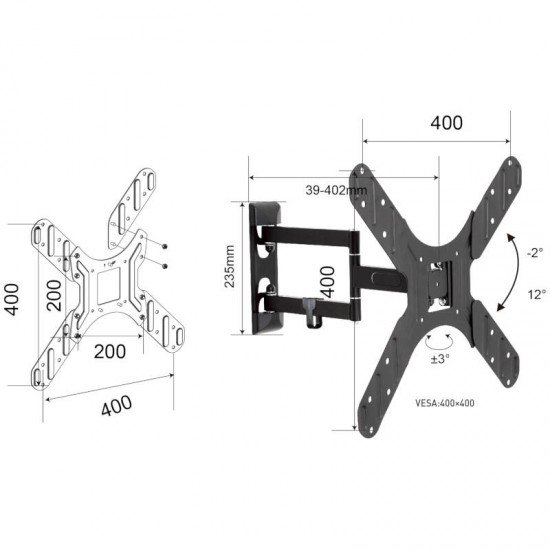 Osio OSM-7836 Βάση τηλεόρασης 17″ – 47″ VESA 400 x 400