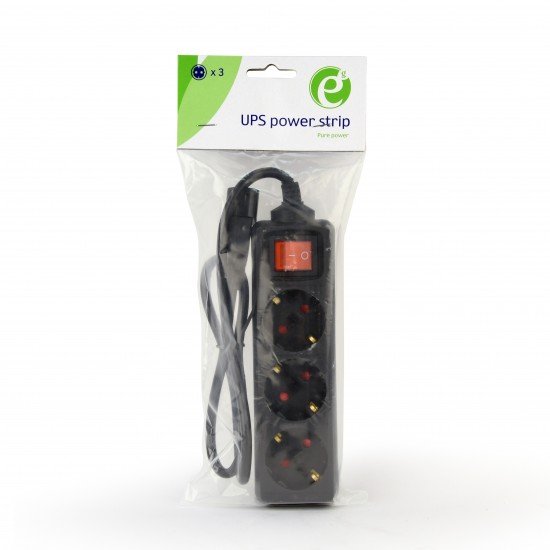 ENERGENIE UPS POWER STRIP 3 SCHUKO SOCKETS FUSED SWITCH 16A C14 0,6M BLACK